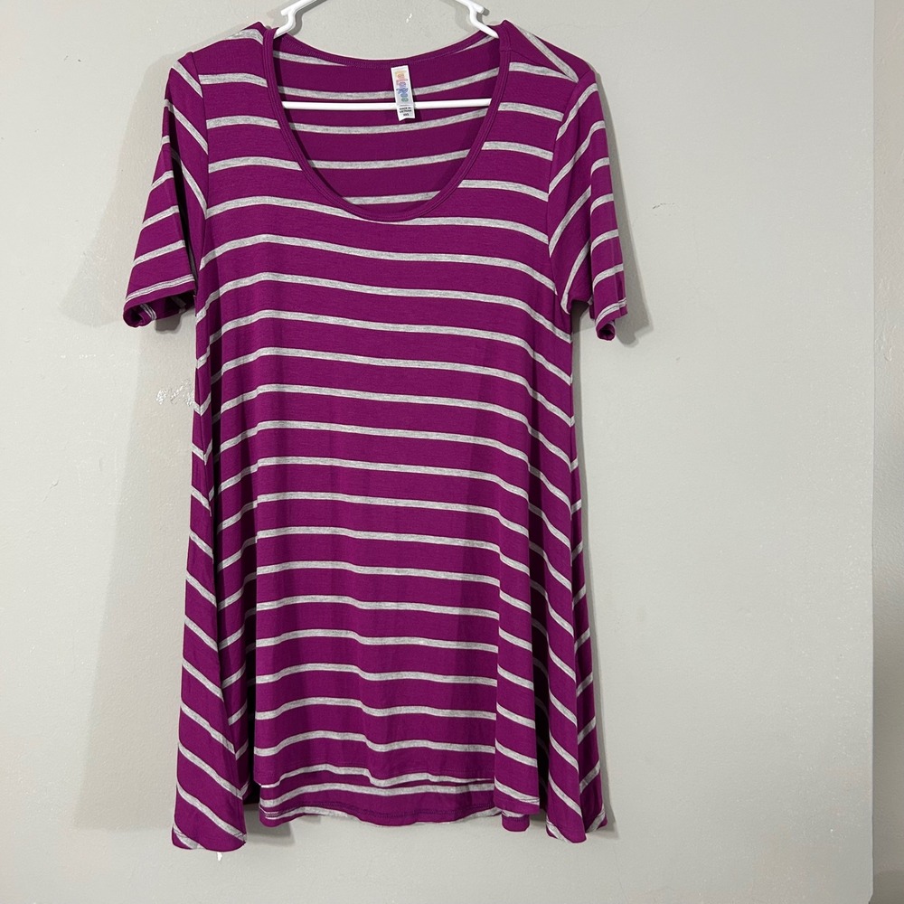 LuLaRoe Purple Gray Striped Tunic Dress XXS